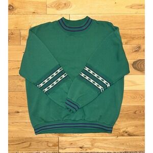 Retro 80s 90s Crewneck Sweatshirt Teal W/ Aztec‎ Colorblock Print Size Medium